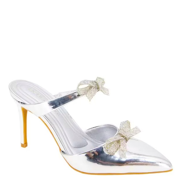 BCBGeneration Shoes - New BCBGeneration
Bardia Metallic Patent Rhinestone Bows Dress Mules